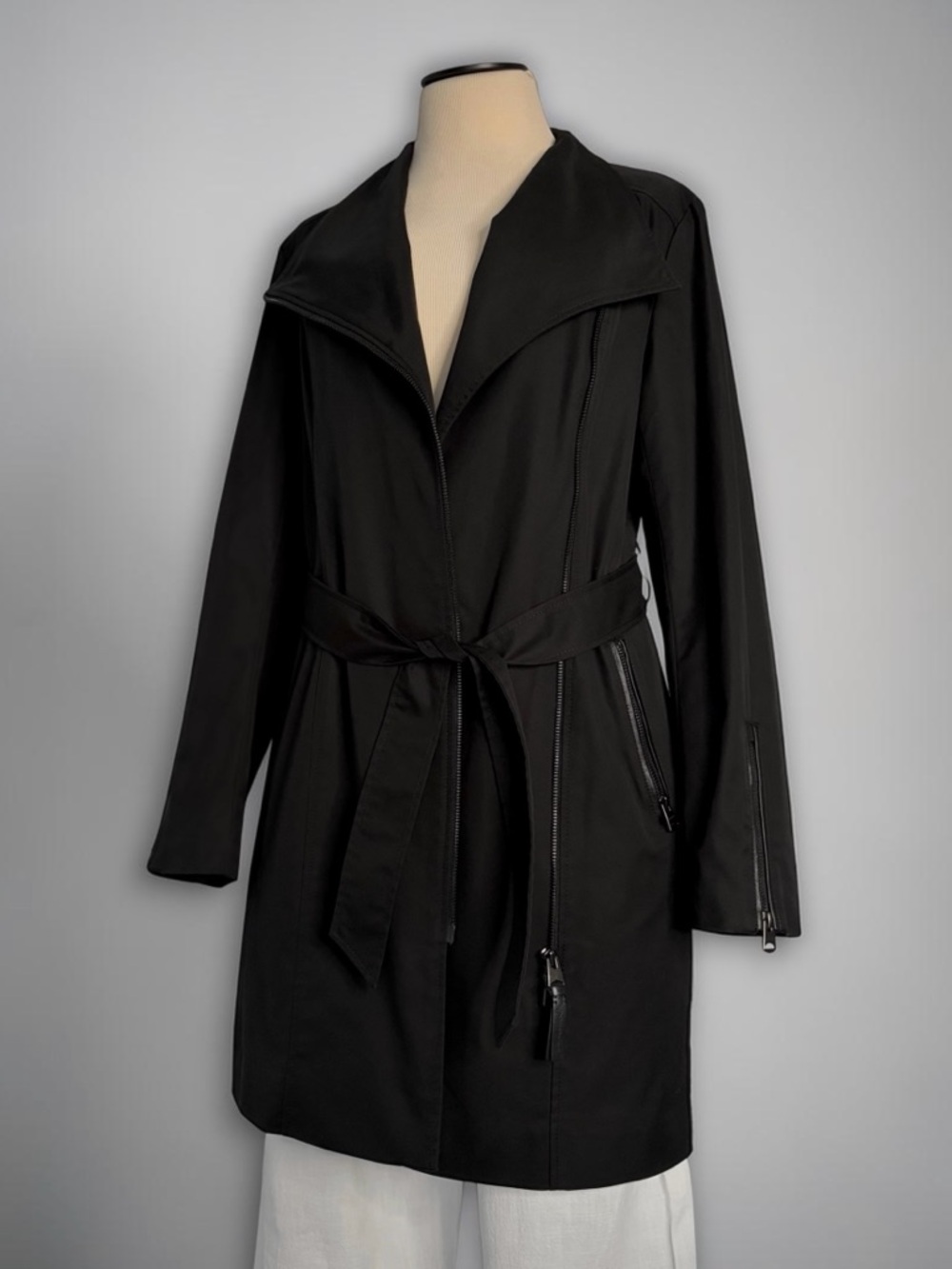 🌟SALE Mackage Estela Belted Trench Coat Leather Trim Black